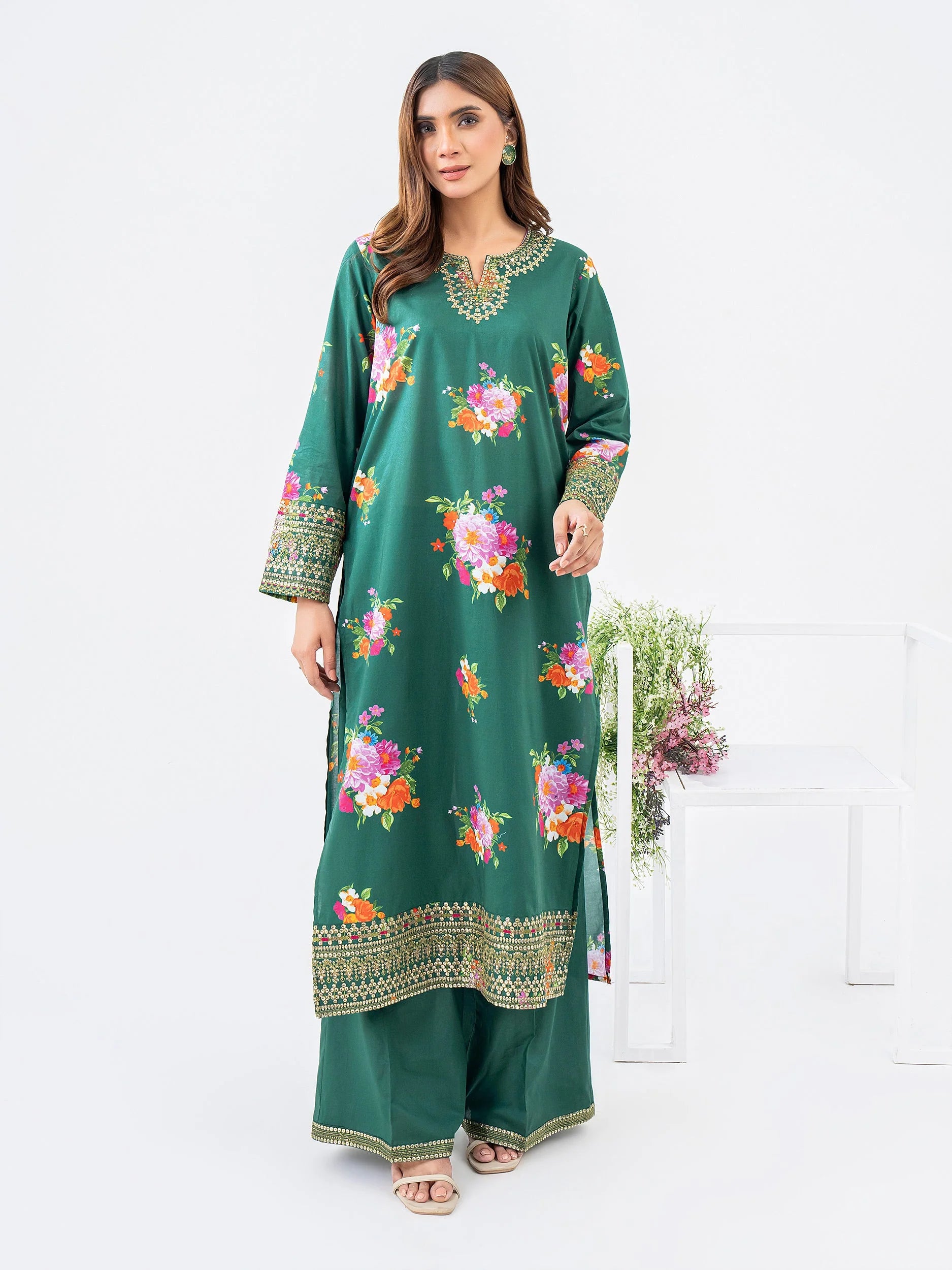 2 Piece Glam Lawn Suit-Embroidered - Limelight