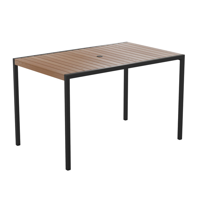 server Sta op Actie All-Weather Faux Teak Patio Dining Table with Steel Frame - Seats 4 —  emma-and-oliver