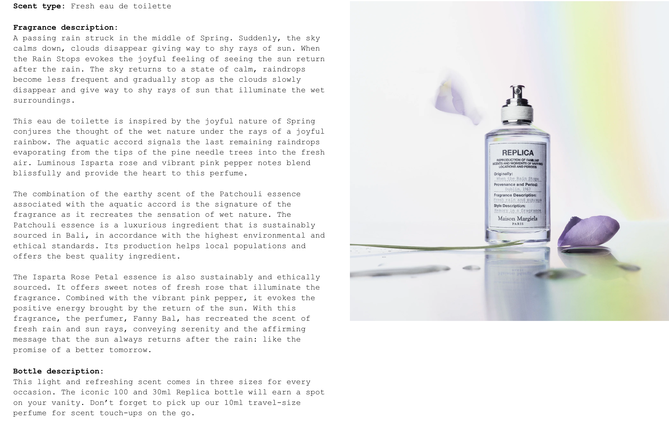 Maison Margiela Replica When the Rain Stops Eau de Toilette Product Description.
