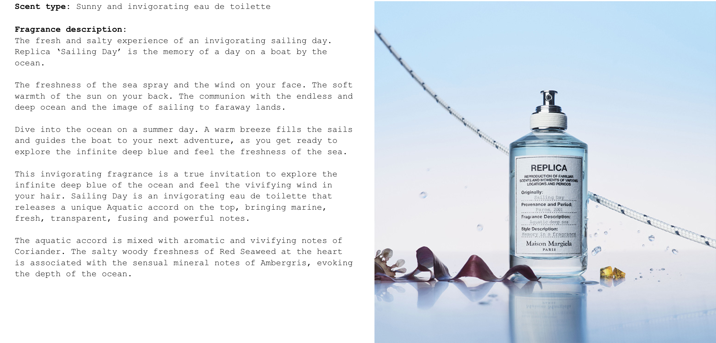 Maison Margiela Replica Sailing Day Eau de Toilette Product Description.
