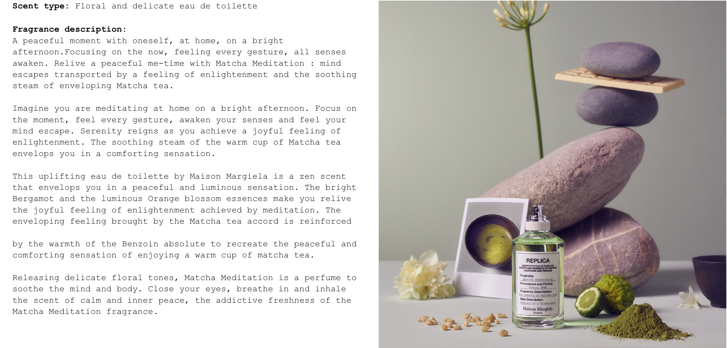 Maison Margiela Replica Matcha Meditation Eau de Toilette Product Description.
