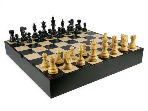 Chess Set - Black French Knight Pieces on Black and Birdseye Maple Ven –  WorldWise Imports