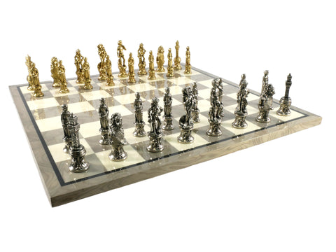 Chess Set - Large Metal Staunton Men on Marble Decoupage Chess