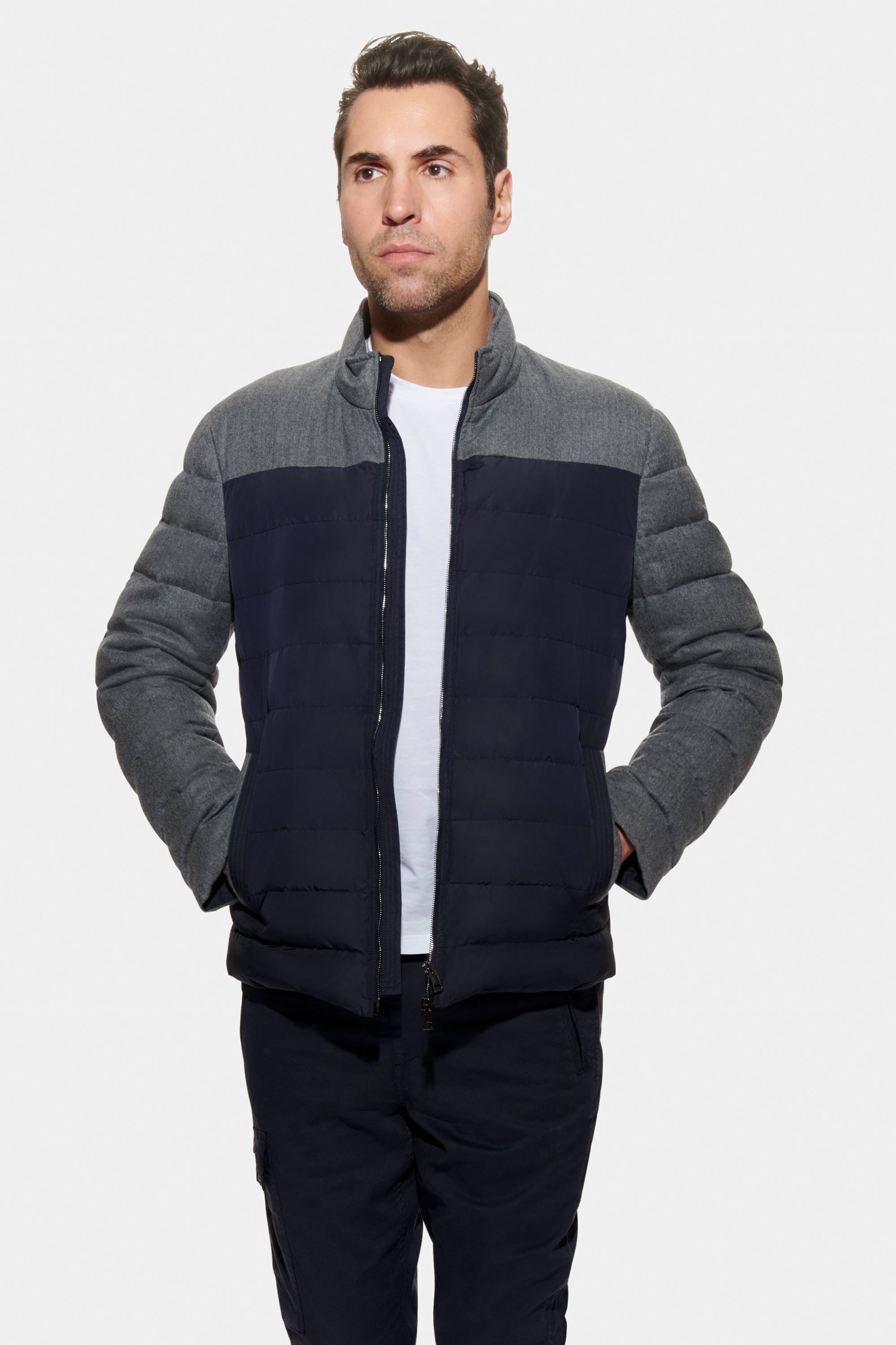 Mixed Media Stretch Wool Bomber Charcoal - Wool