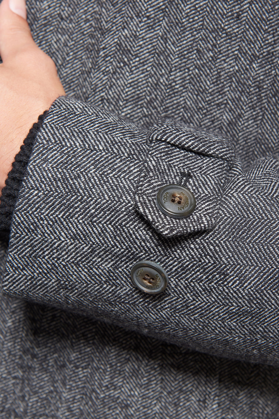 Cashmere Wool Topcoat Grey Black Herringbone