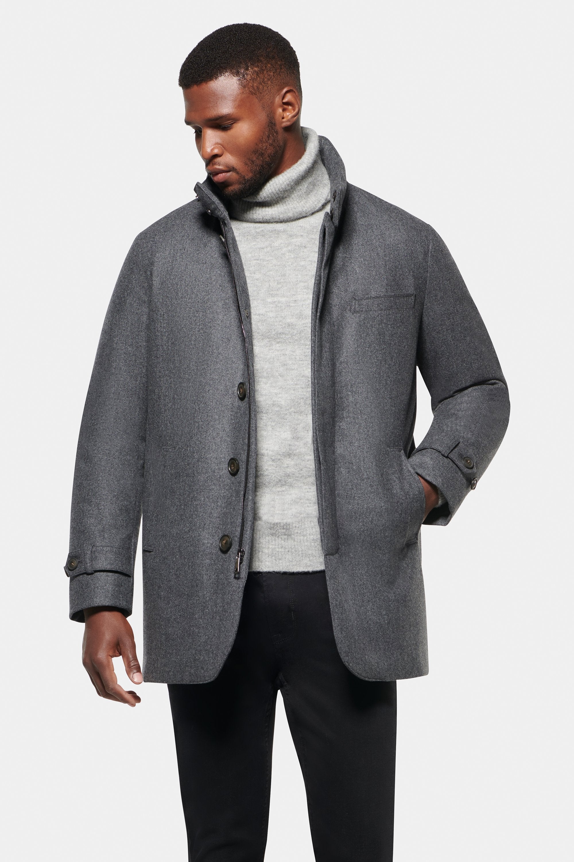 Slim Hooded Stretch Car Coat Charcoal - Norwegian Wool