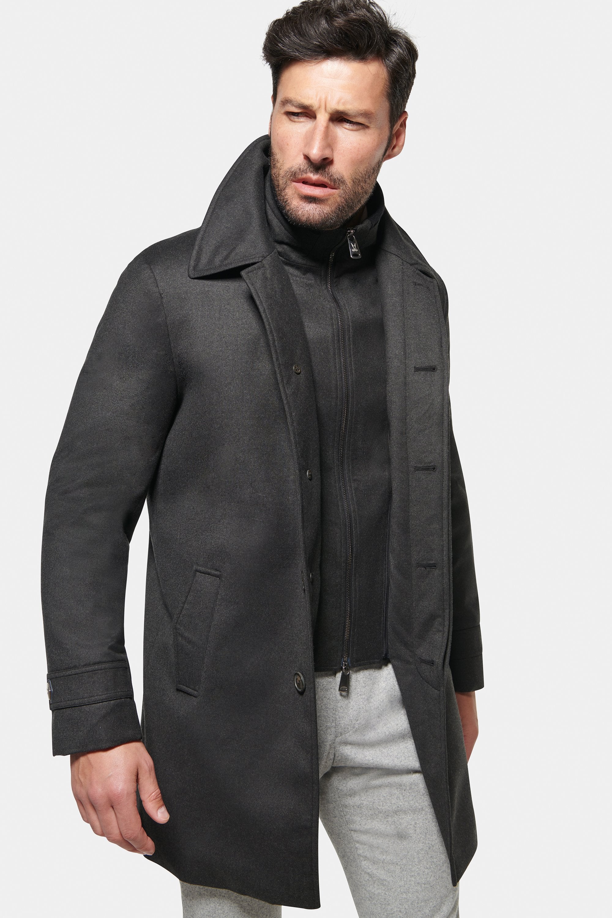 Wool Silk Euro Coat Dark Graphite - Norwegian Wool