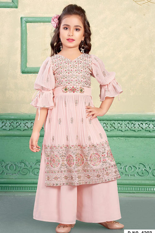 Green Chikankari Kurta with White Palazzo – Lagorii Kids