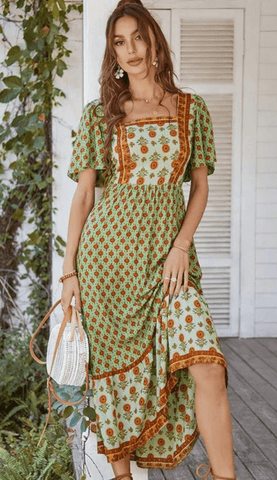 Bohemian Flutter Sleeve Maxi Dress