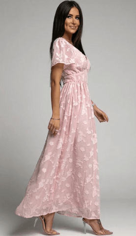 Pink Boho Smocked Waist Maxi Dress