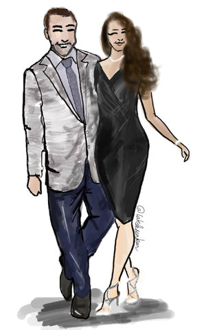 Digital fashion sketch of couple at gala
