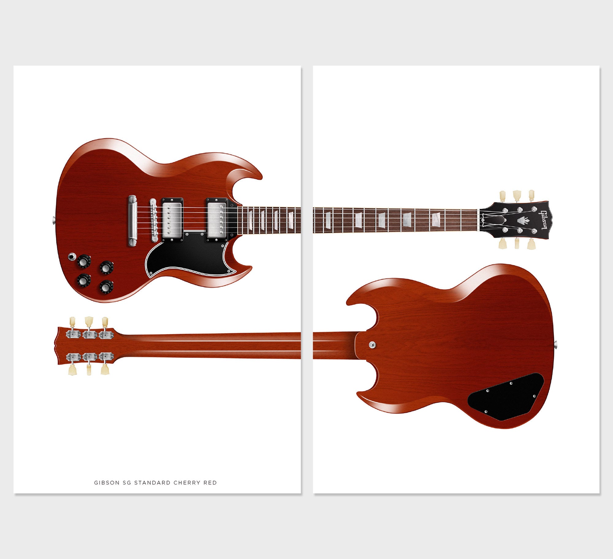 Gibson SG Standard Guitar Poster Cherry Red Front & Back (set of 2
