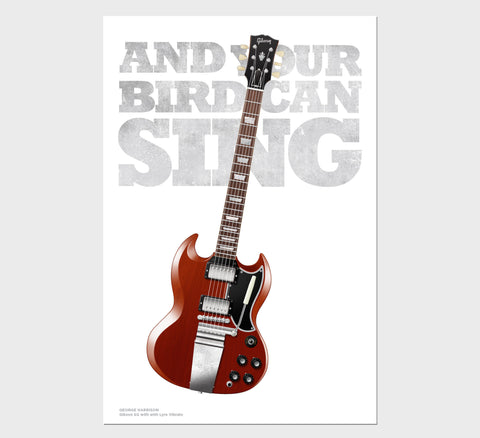 The Beatles Guitar Poster Blue Illustration