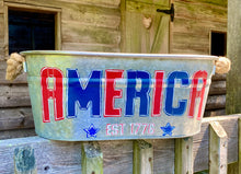 Load image into Gallery viewer, Patriotic USA Hand Painted Galvanized Metal Tub|Galvanized Oval Tin

