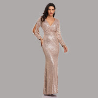 Original Sexy V-neck Mermaid Evening Dress Long Formal Prom Party Gown Full Sequins long Sleeve Galadress Vestidos Women Dresses 2021