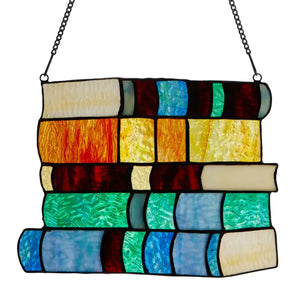 7.5"H Multicolor Stack of Books Stained Glass Window Panel - Zinnias Gift Boutique