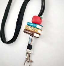 Load image into Gallery viewer, Personalized Teacher lanyard, books and apple Id holder, Neutral colours
