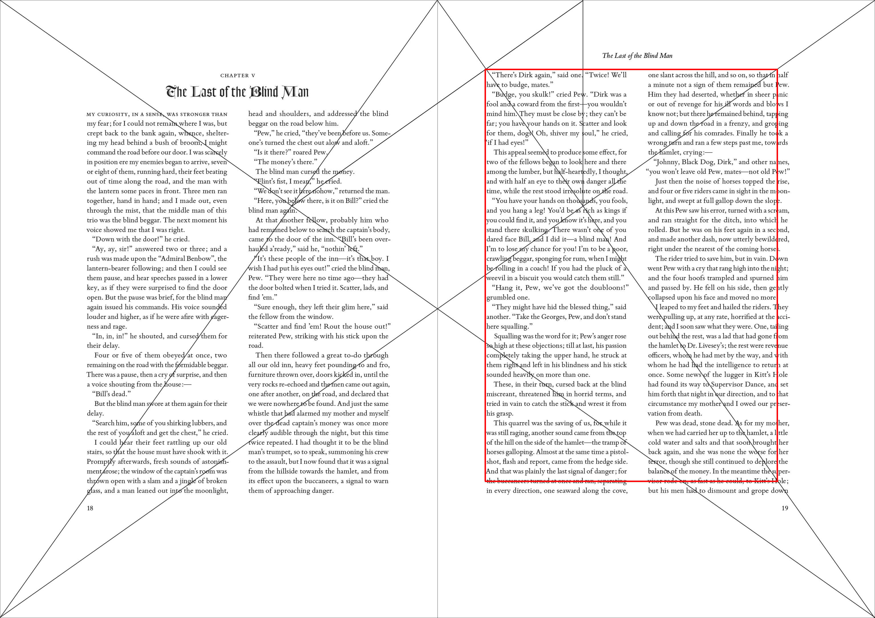 Letterpress Treasure Island in two column layout from Conversation Tree Press