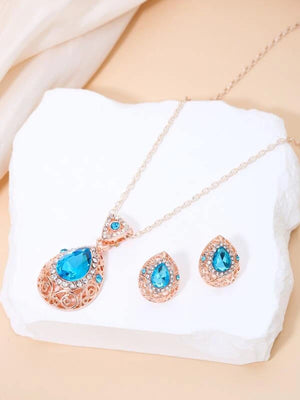 3 piece Blue Rhinestone Rose Gold Set - Style with a Smile Boutique