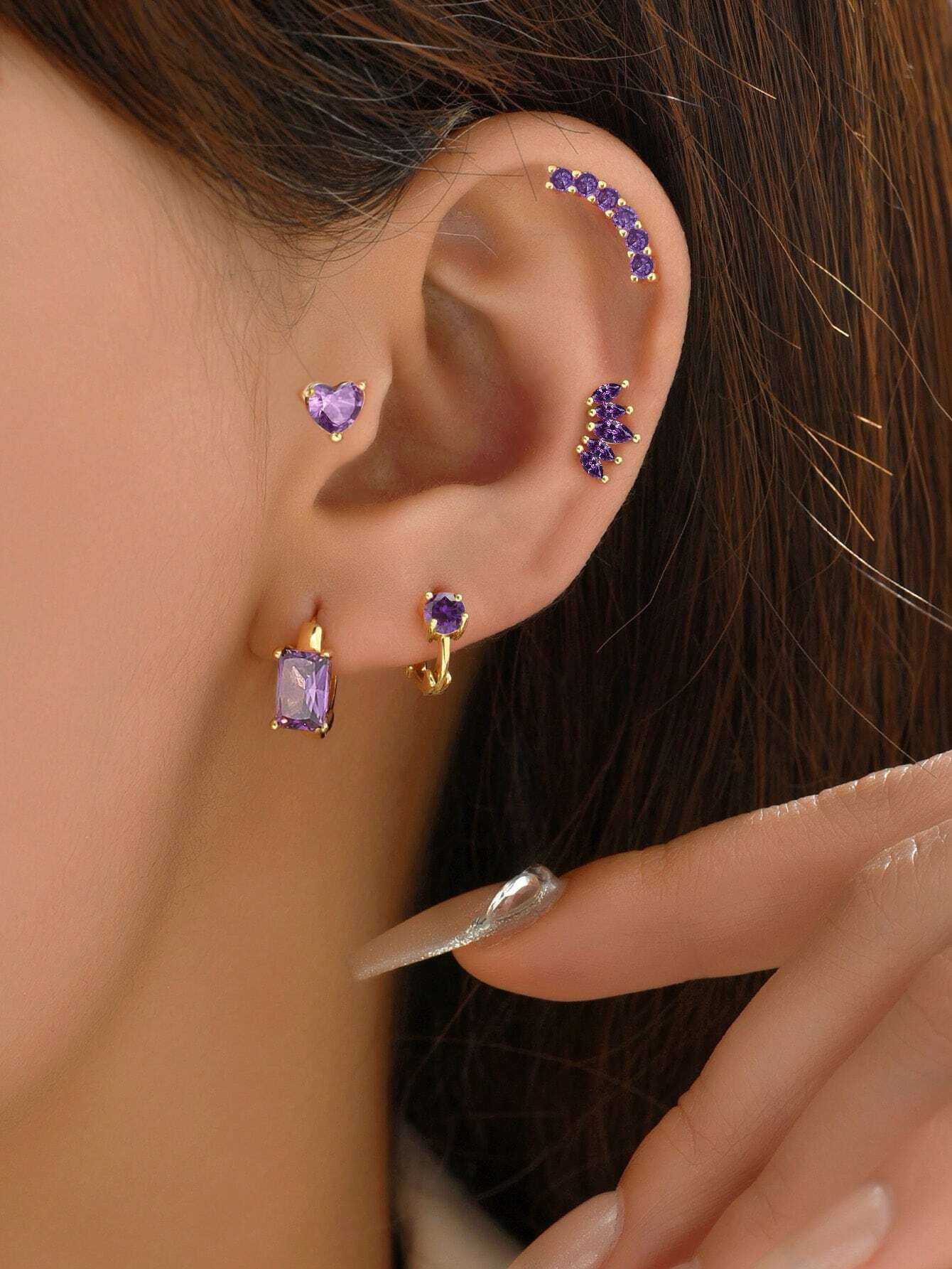 5 Pc Purple Cubic Zirconia Earring Set