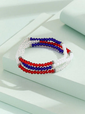 3 Pc Patriotic Glass Bead Stretch Bracelet Set - Style with a Smile Boutique