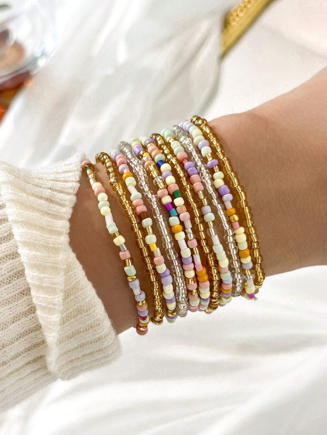 11 pc Multi Color Seed Bead Stretch Bracelet Set