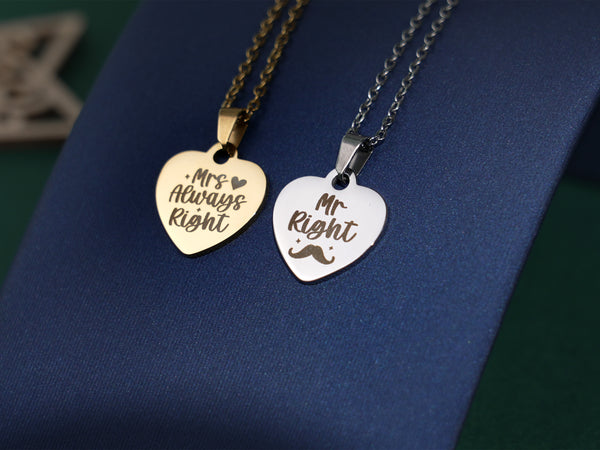 Laser Engraved Necklace for Couple