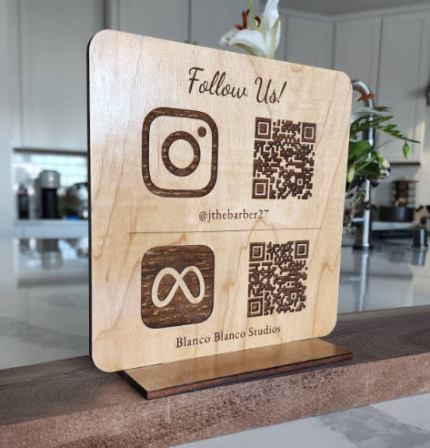 wooden social media qr codes laser engraving