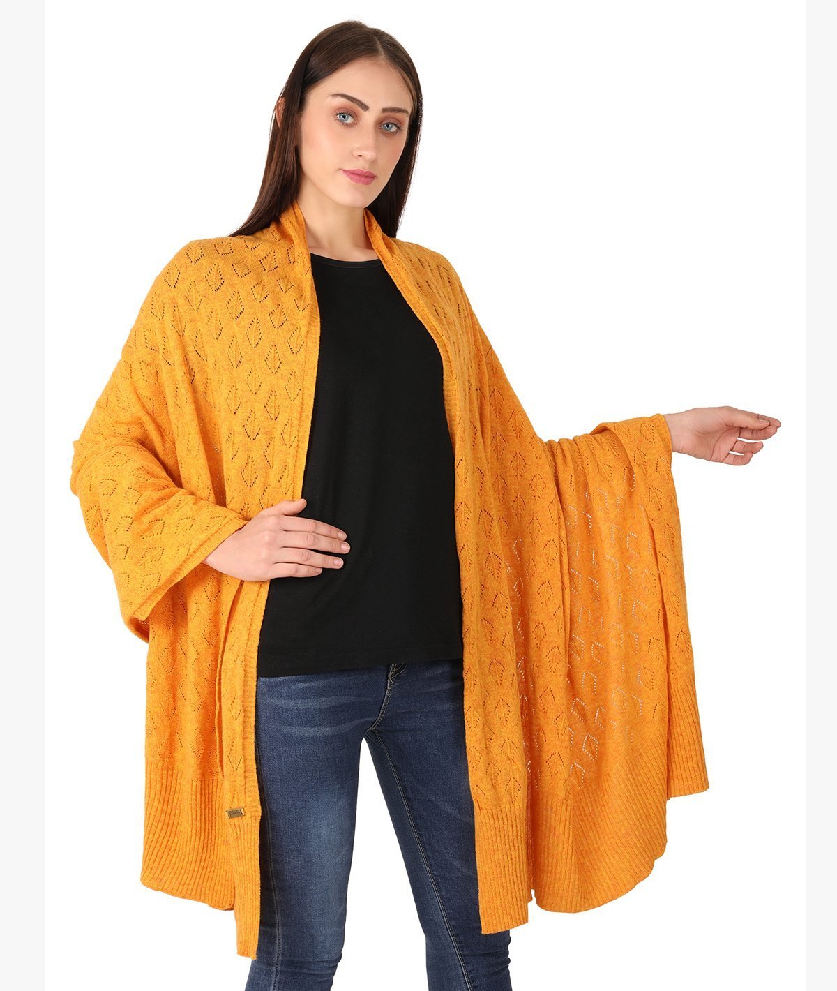 Bridgette - Light Orange Color Lambswool & Nylon Knitted Shawl Wrap ...