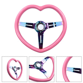 Pink 350mm Custom Wood Hella Heart Shape Steering Wheel - Concave