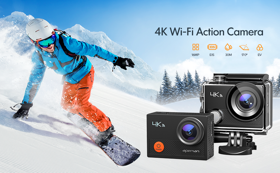 Caméra Sport Action - APEMAN - 4K WiFi 20MP - Caméra sous-Marine