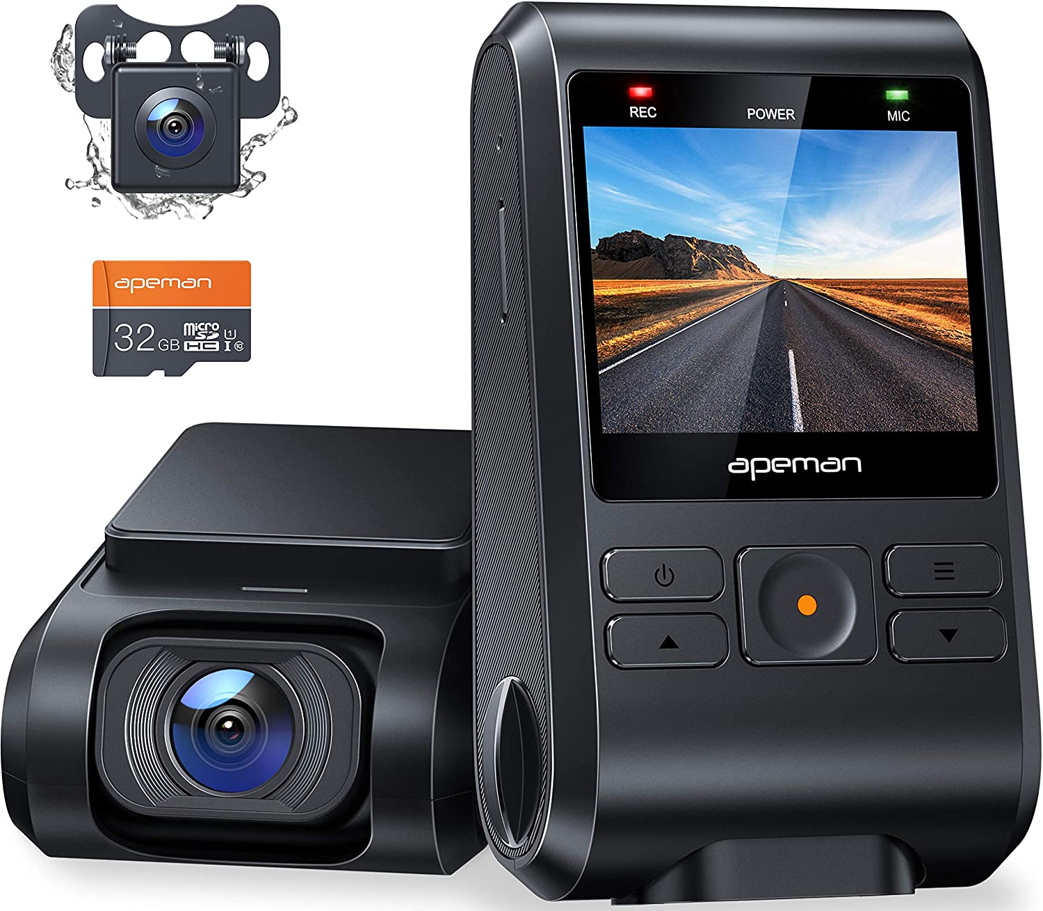 Apeman C420D Cube Front and Rear Dash Cams with 170° Field of View and 1080p Full HD