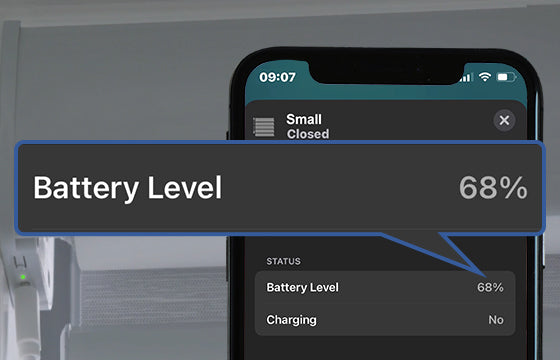 Battery level shown on the app