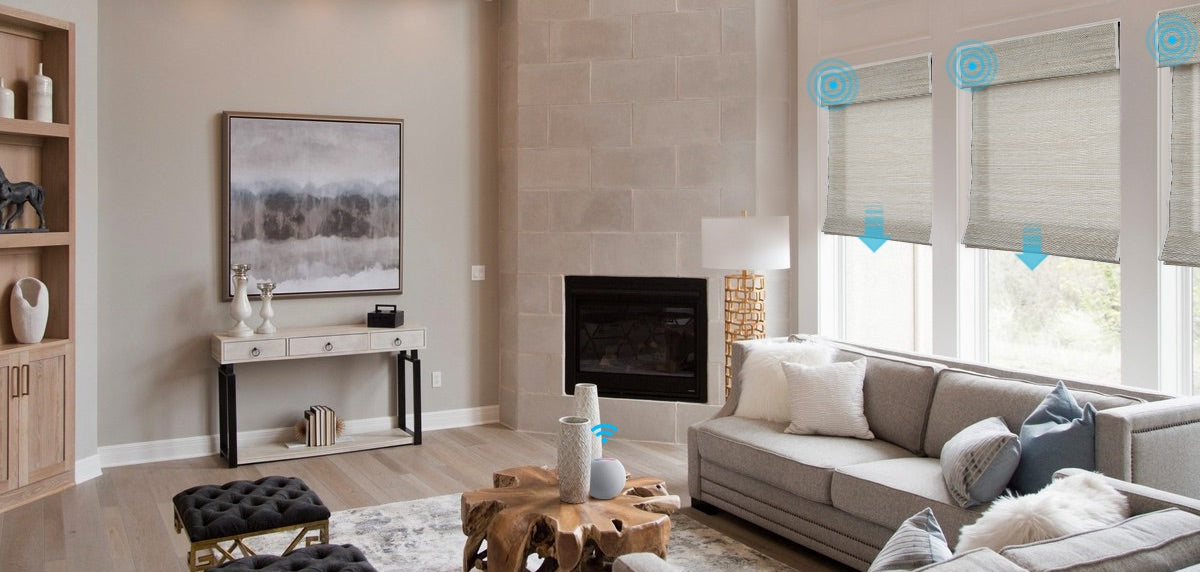 Living room with cool color complements with grey shades.