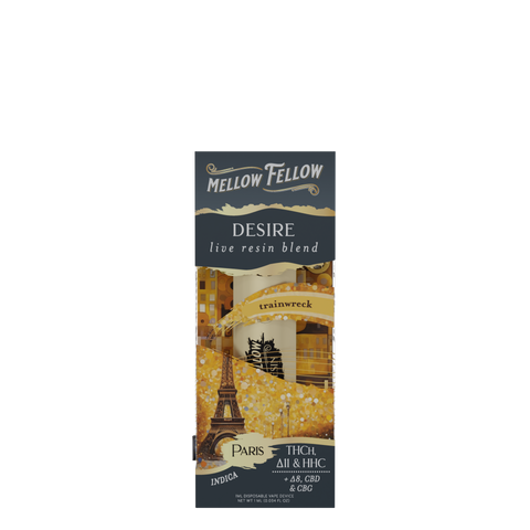 A pack of Mellow Fellow DESIRE live resin blend, INDICA PARIS flavor