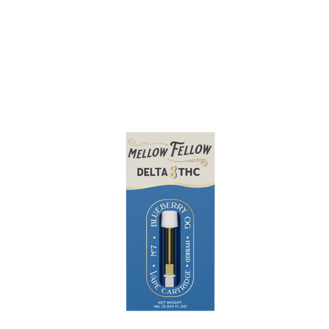 Mellow Fellow's Blueberry OG Delta 8 vape cartridge.