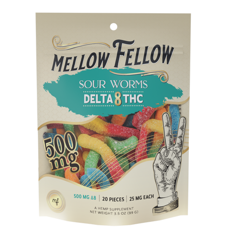 Mellow Fellow's Delta 8 THC Sour Worms.