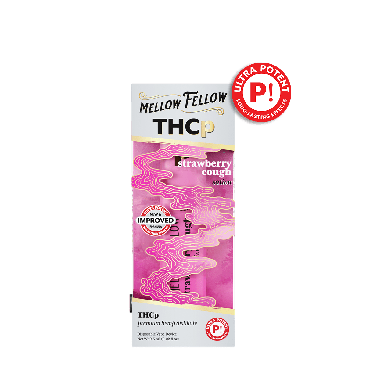 THCp 0.5g Disposable Vape - Strawberry Cough (Sativa) - Mellow Fellow
