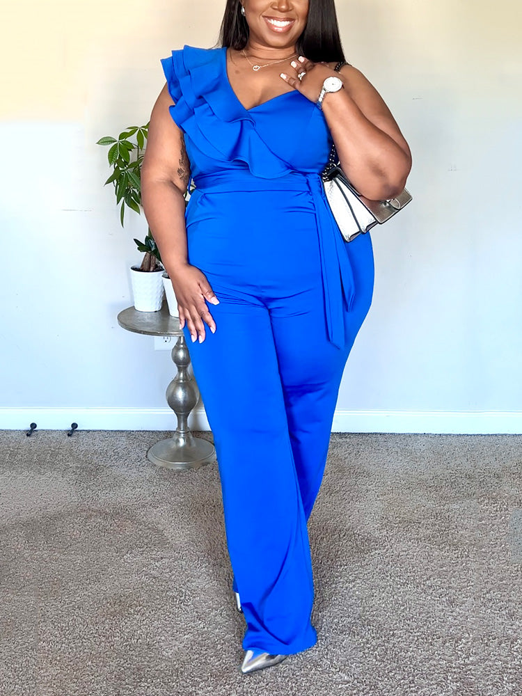 Ruffle Belted Wide Jumpsuit