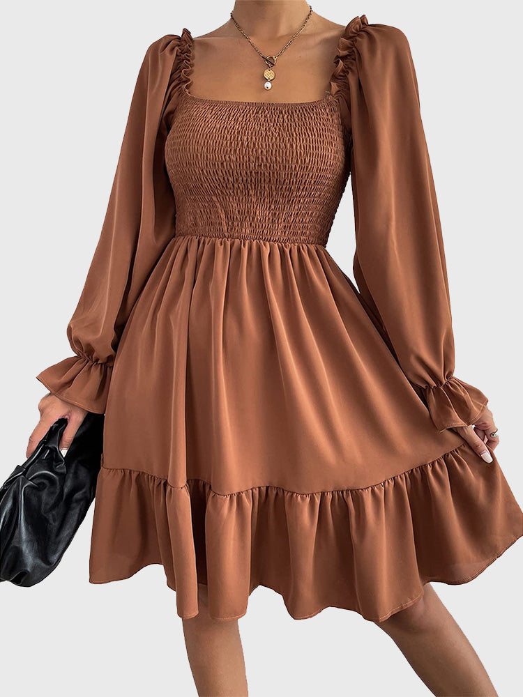 Square Neck Lantern Sleeve Dress