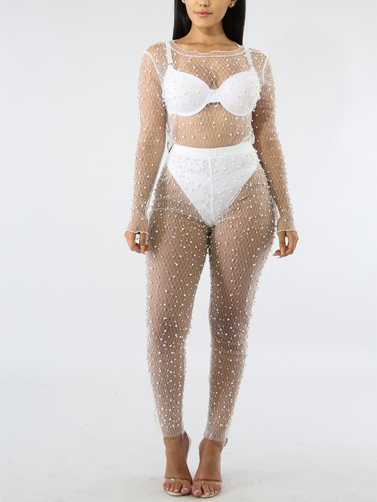 Mesh Beaded Cover-up Set