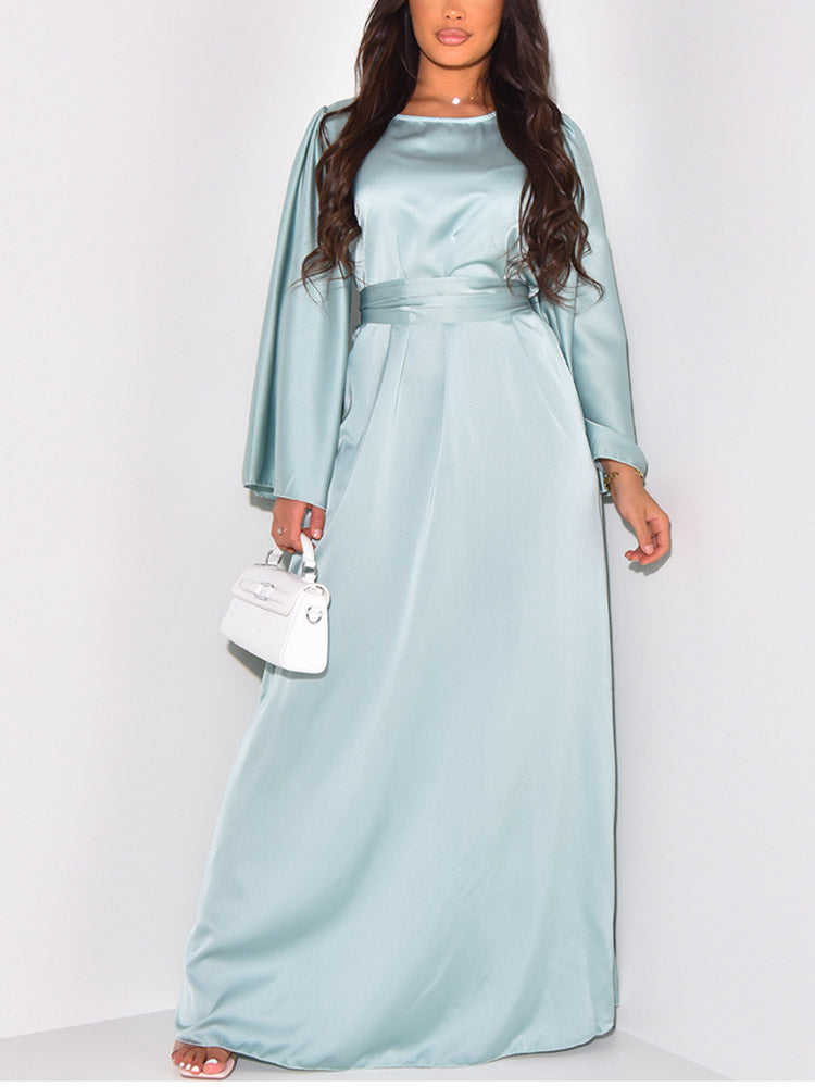 Satin Belted Maxi Dress