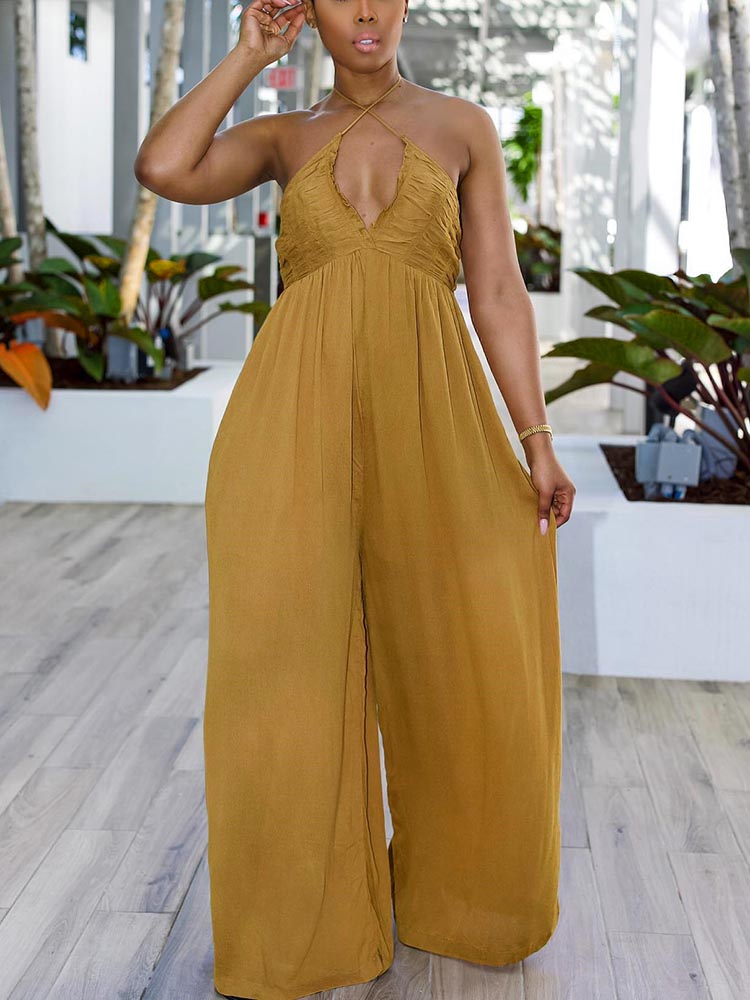 Halter Tie Back Wide Jumpsuit