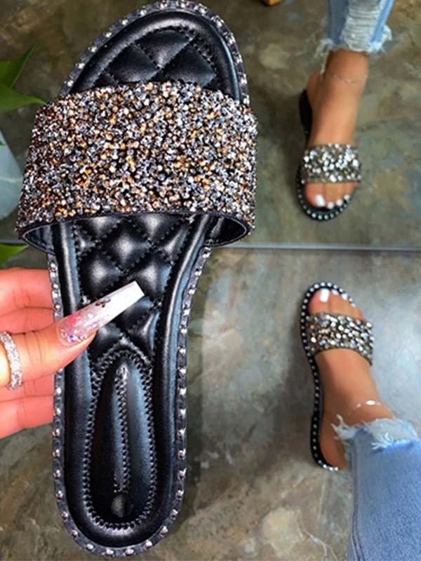 Bling Rhinestone Flat Sandals