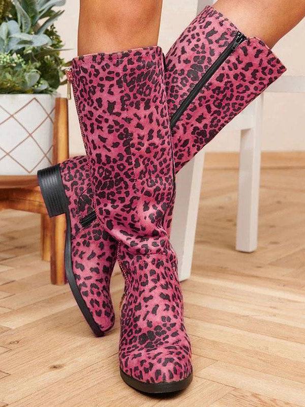 Leopard Print Side Zipper Boots