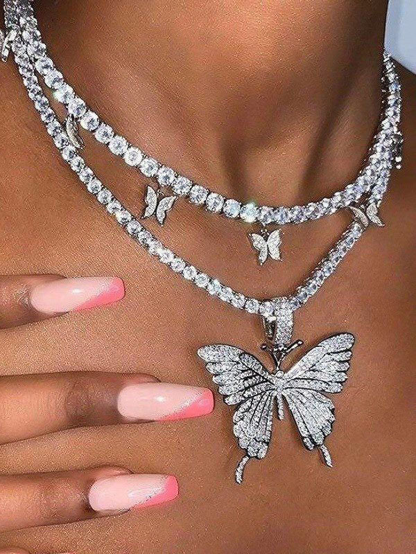 Rhinestone Butterfly Necklace