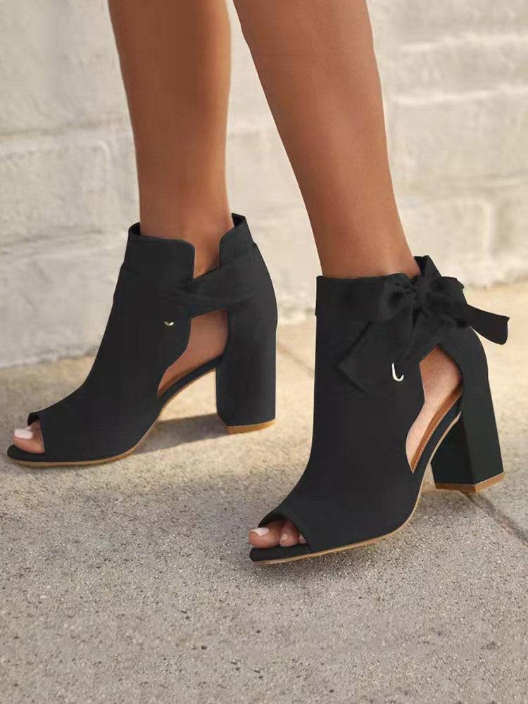 Suede Peep Toe Chunky Sandals