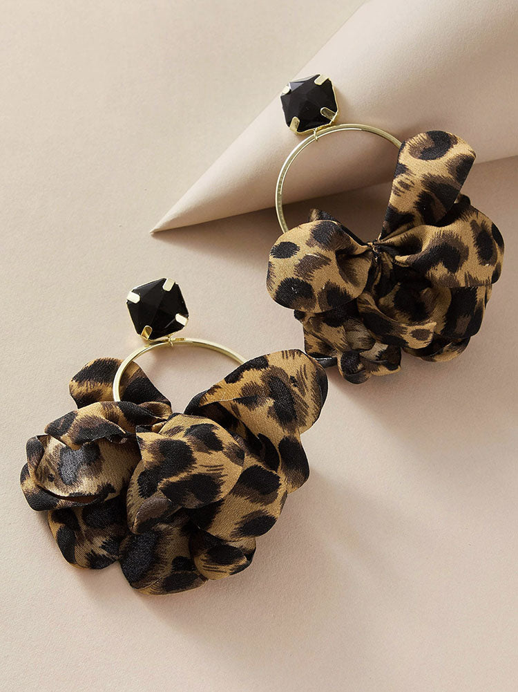 Leopard Rhinestone Decor Drop Earrings