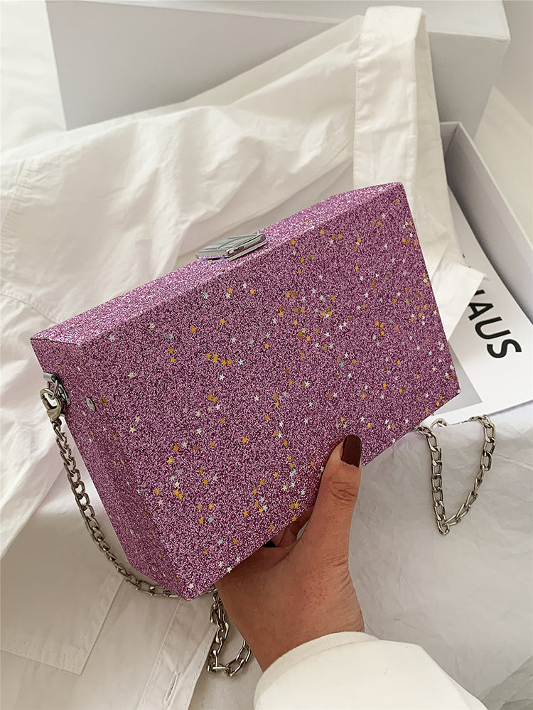 Glitter Decor Chain Box Bag