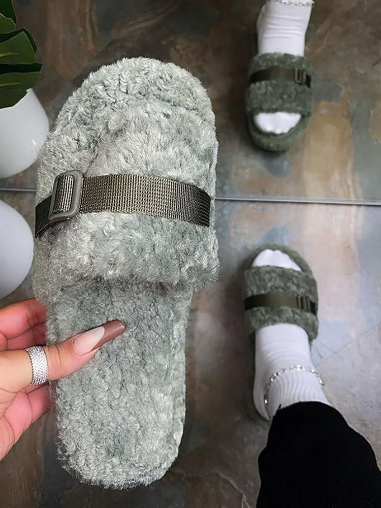 Fluffy Strap Slides